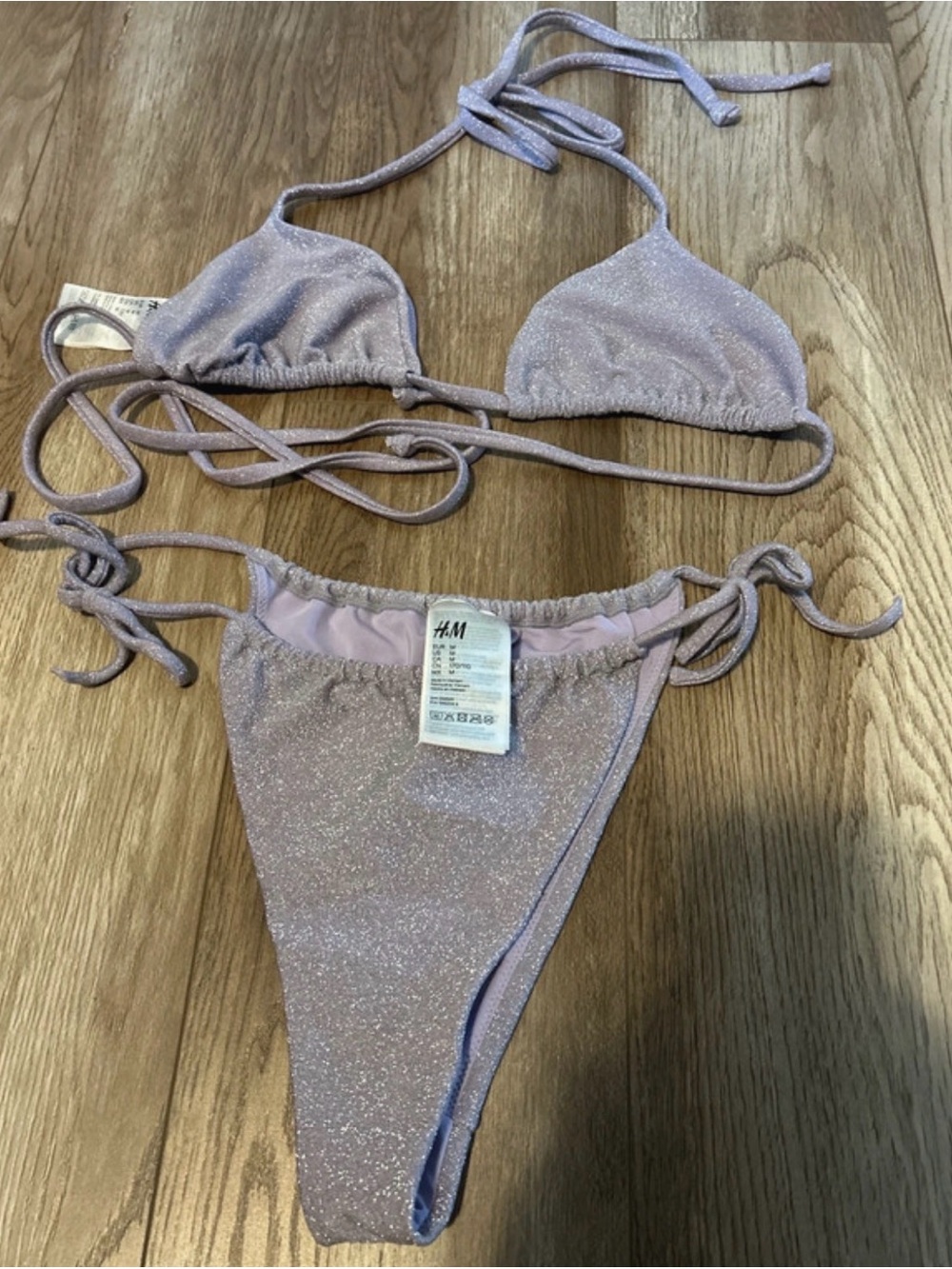 H&M Sparkle Lilac Tie-Side Triangle Bikini